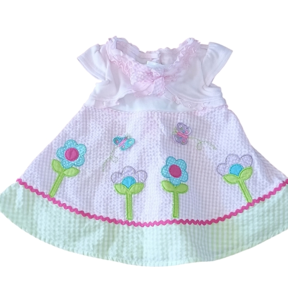 Adorable Pink Baby Dress with Floral and Butterfly Embroidery